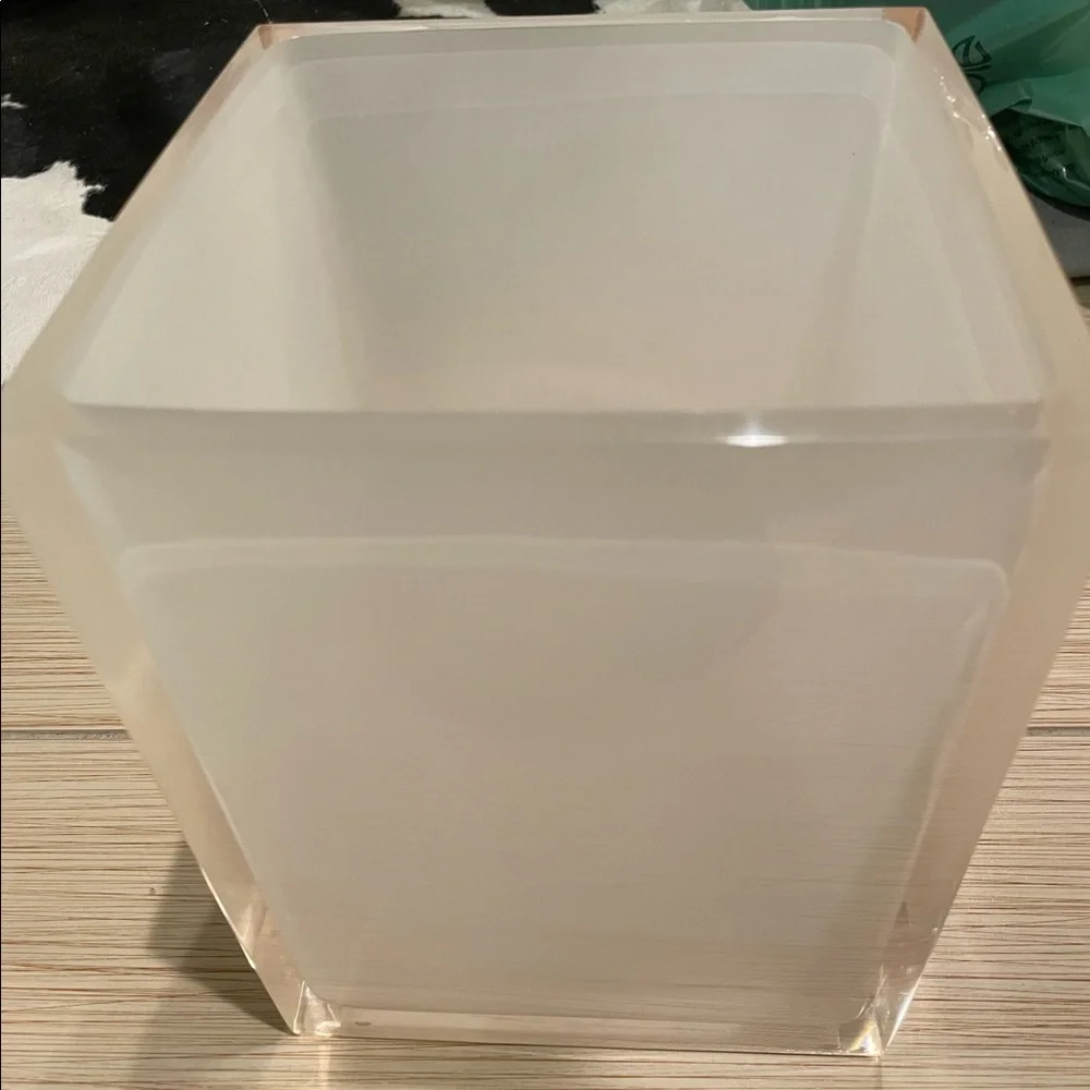 Jonathan Adler Frosted Lucite Trash Can and Tissue Cover Bath Set